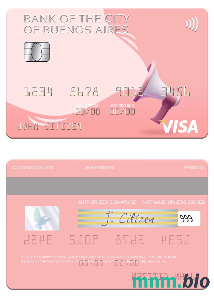 Argentina Bank of the City of Buenos Aires przykład karty visa w formacie PSD